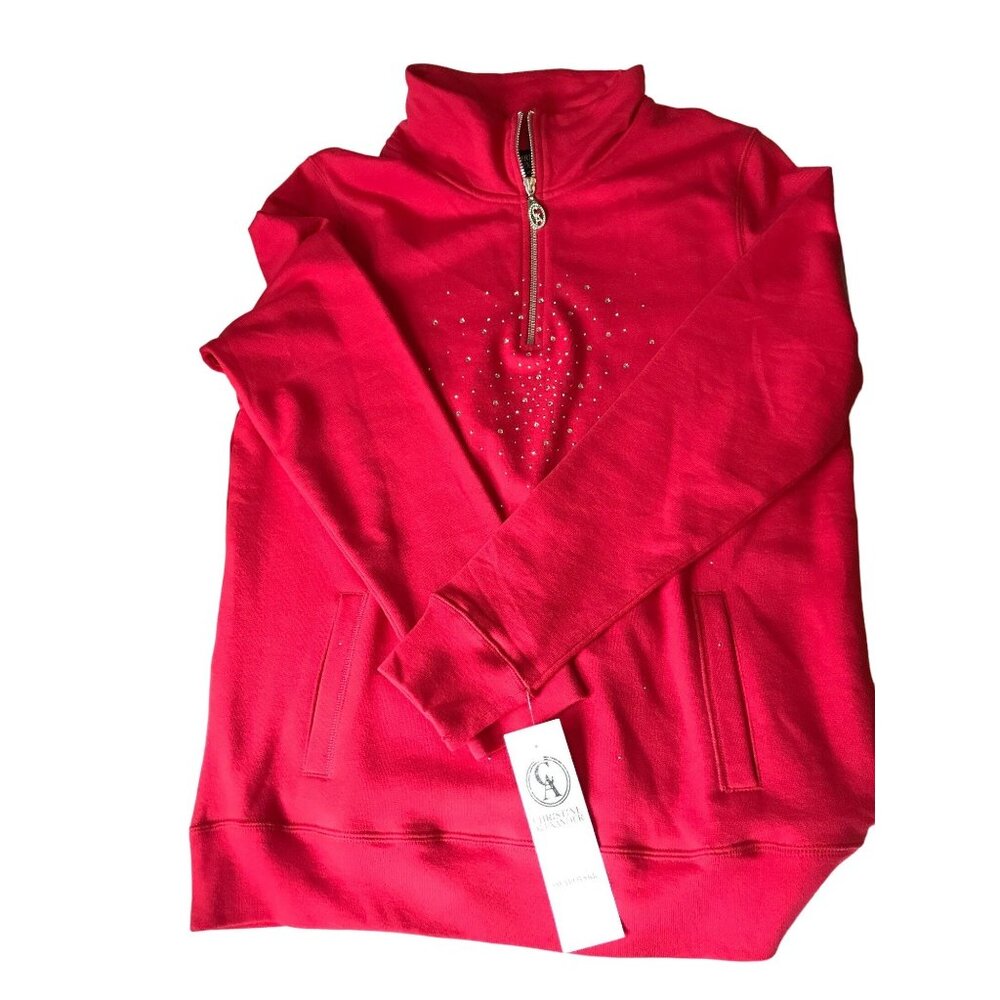 Christine Alexander MEDIUM RED SWAROVSKI Cotton Sweatshirt Pockets SPORT GYM DAN